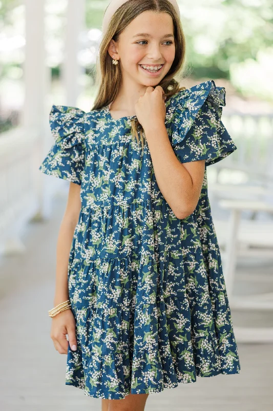 Girls: All The Joy Navy Ditsy Floral Dress