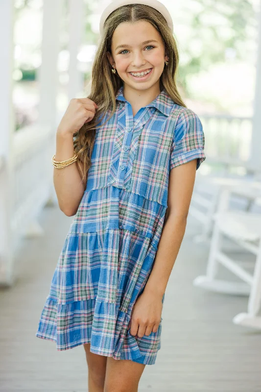 Girls: All You Need To Hear Blue Plaid Babydoll Dress