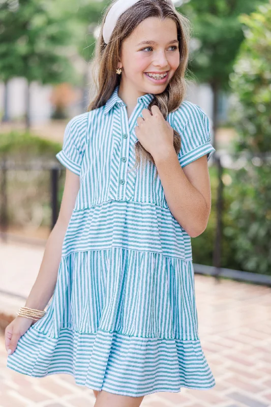 Girls: All You Need To Hear Olive Green Striped Babydoll Dress