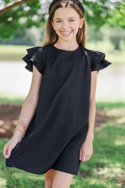 Girls: Beauty Bound Black Ruffled Sleeve Dress