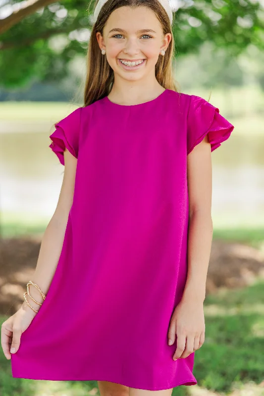 Girls: Beauty Bound Magenta Ruffled Sleeve Dress