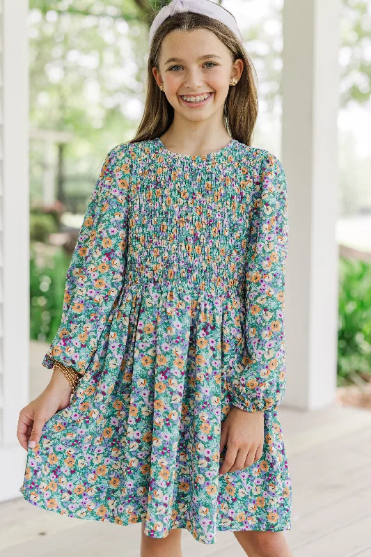 Girls: Getting Close Green Ditsy Floral Dress