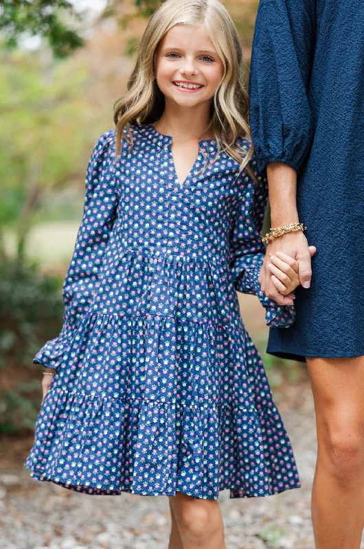 Girls: In Your Happy Place Blue Ditsy Floral Dress