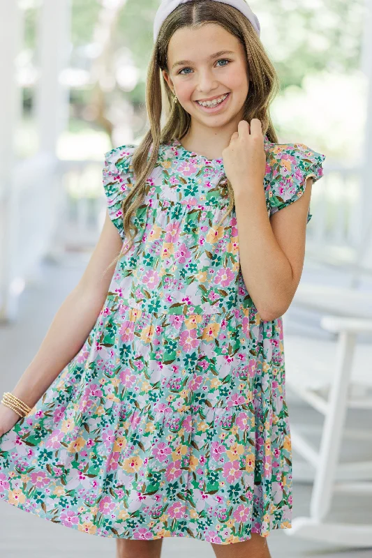 Girls: Make My Day Lavender Purple Floral Babydoll Dress