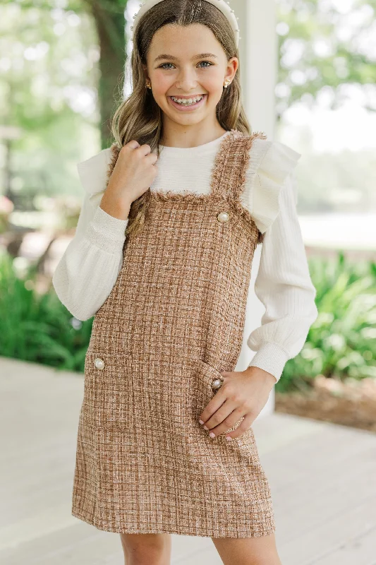 Girls: Need Your Love Taupe Brown Tweed Dress