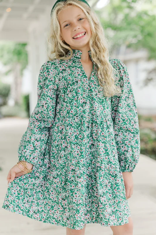 Girls: On Your Way Green Ditsy Floral Babydoll Dress