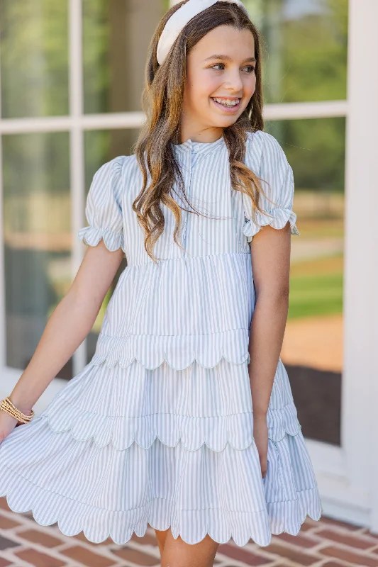 Girls: Perfectly Paired Olive Green Striped Dress