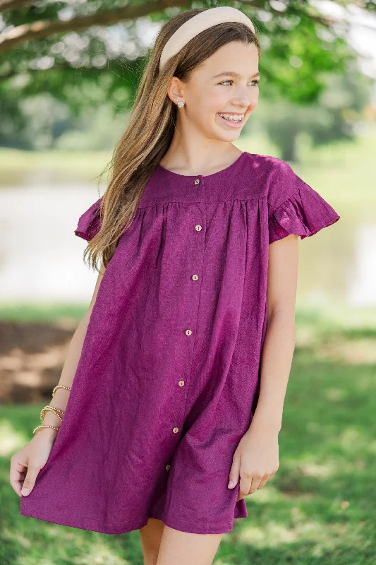 Girls: See You Soon Magenta Purple Linen Dress