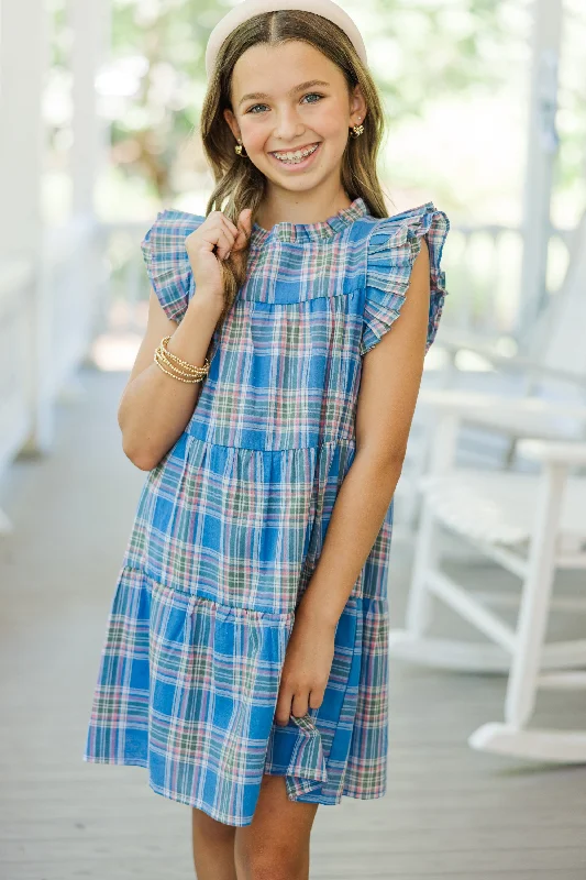 Girls: Sweet Nature Blue Plaid Babydoll Dress