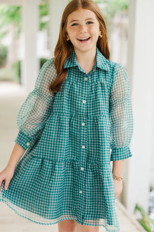 Girls: Take The Leap Emerald Green Plaid Dress