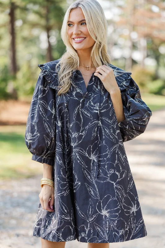 Just A Dream Charcoal Gray Floral Dress