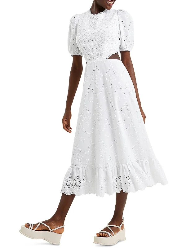 Broderie Womens Eyelet Cut-Out Midi Dress