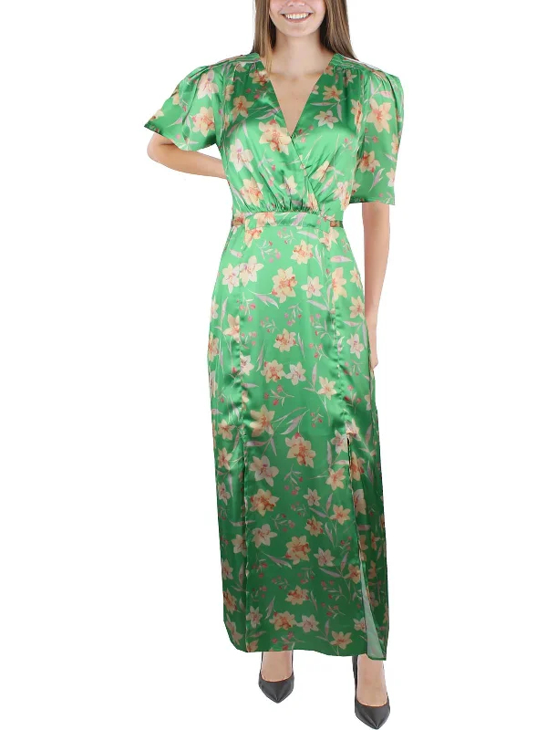 Camille Womens Floral Print Midi Wrap Dress