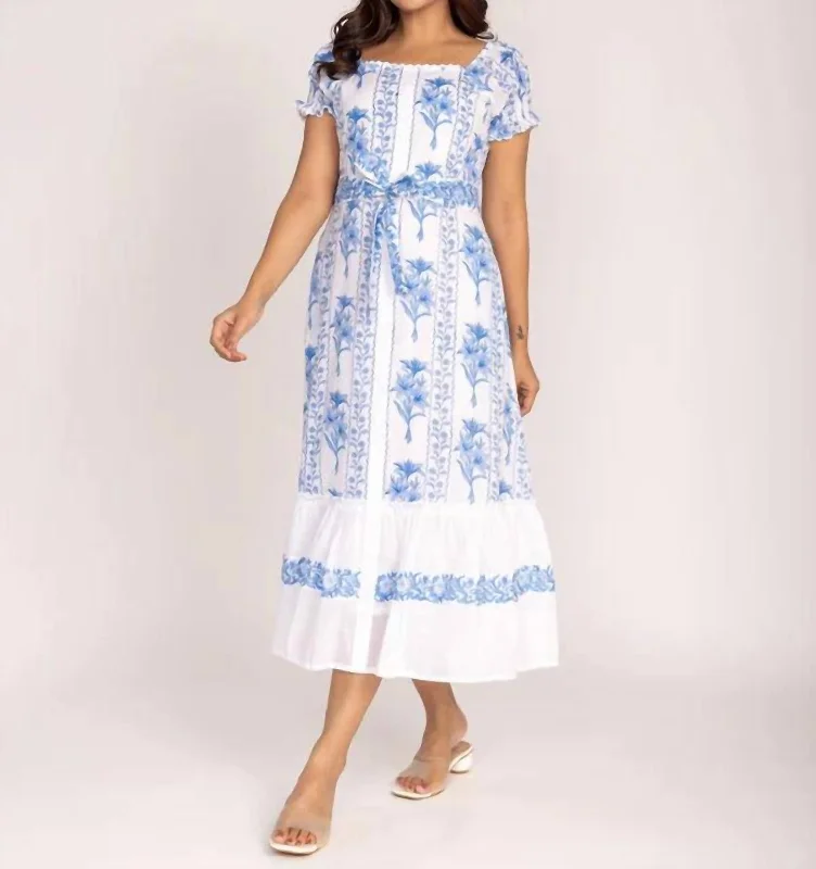 Paris Midi Dress In Lily Blue