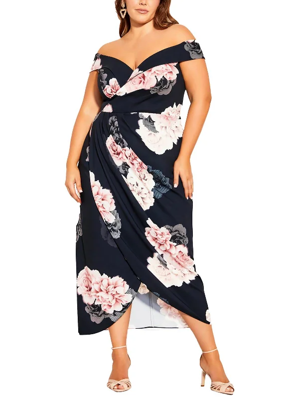 Plus Womens Floral Print Midi Wrap Dress