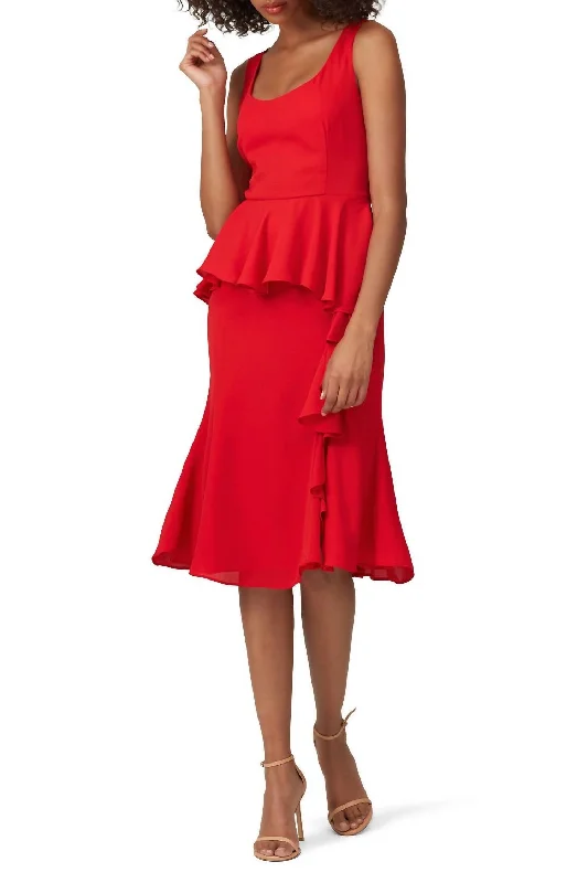 Ruffled Midi Dress In Red