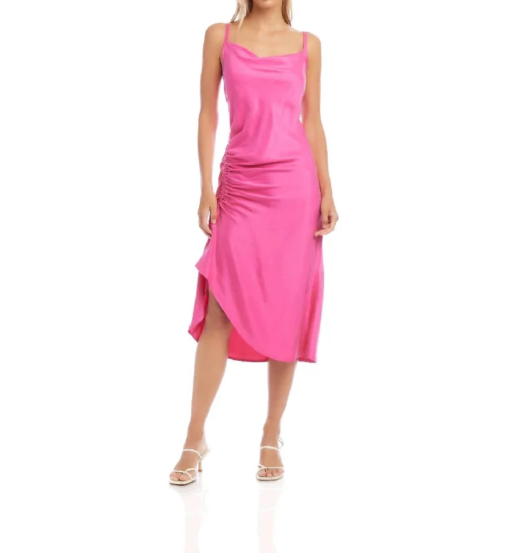 Stacy Sleeveless Satin Midi Dress In Pink