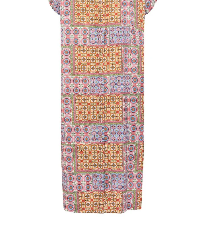 Valerie Kaftan Midi Dress In Mix Tiles Rose