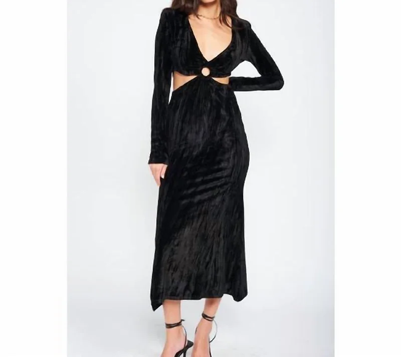 Velvet Midi Dress In Black Velvet