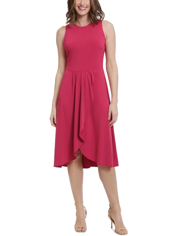 Womens Asymmetric Polyester Midi Dress