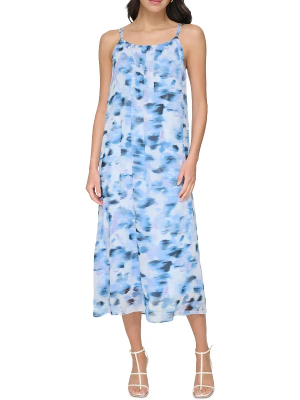 Womens Chiffon Printed Midi Dress