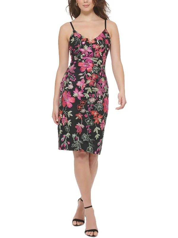 Womens Embroidered Midi Sheath Dress