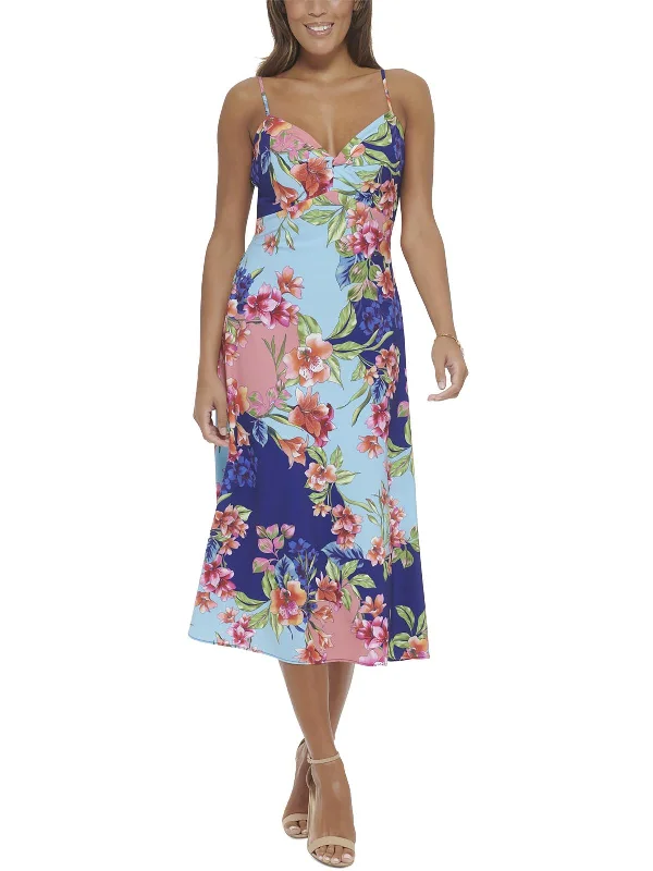 Womens Floral Sweetheart Midi Dress