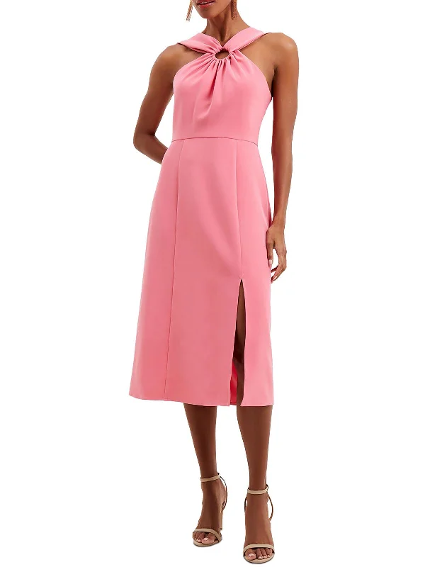 Womens Halter O-Ring Midi Dress