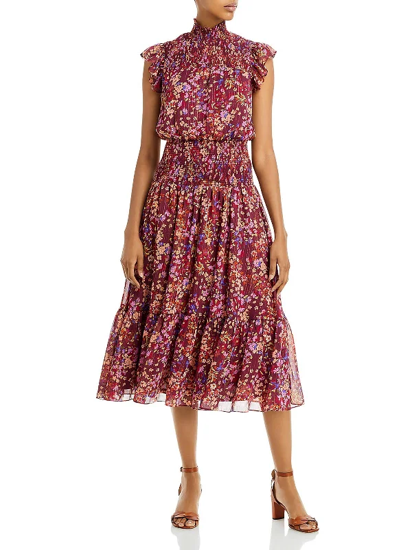 Womens Midi Floral Print Midi Dress