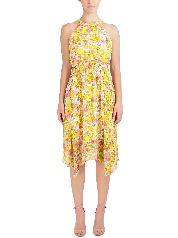 Womens Sheer Floral Print Midi Dress