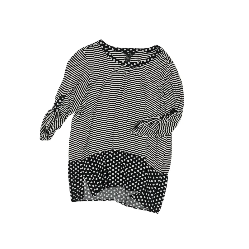 Top 3/4 Sleeve By Ali Miles In Black & White, Size:2X