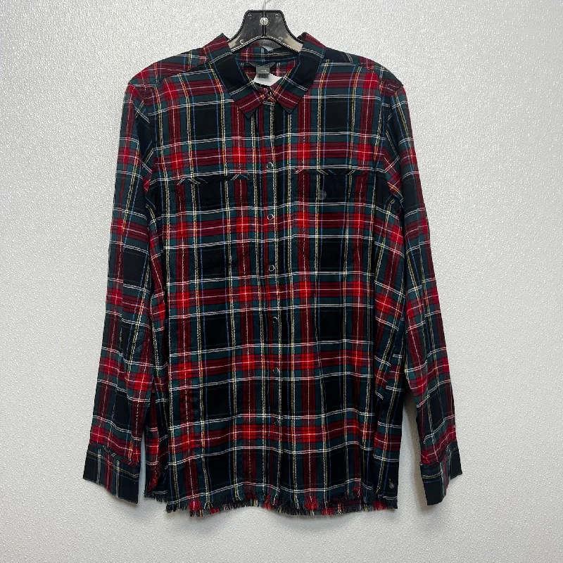 Top Long Sleeve By Eddie Bauer O In Plaid, Size: L