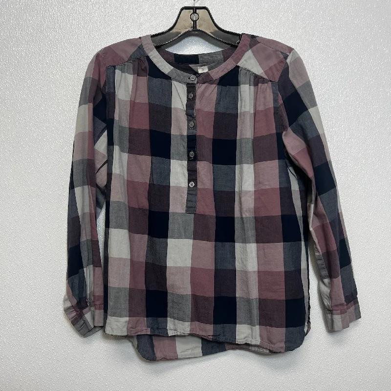 Top Long Sleeve By Loft O In Checked, Size: M