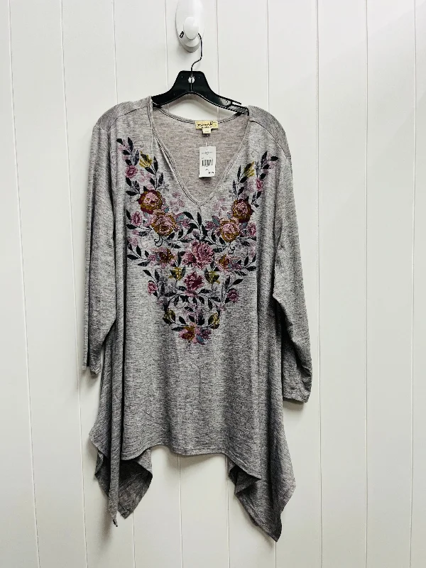 Top Long Sleeve By One World In Grey & Pink, Size: Xxl