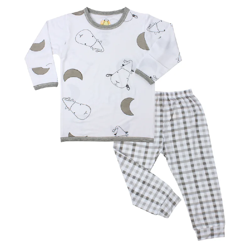 Pyjamas Set White Big Moon & Sheepz + Grey Checkers