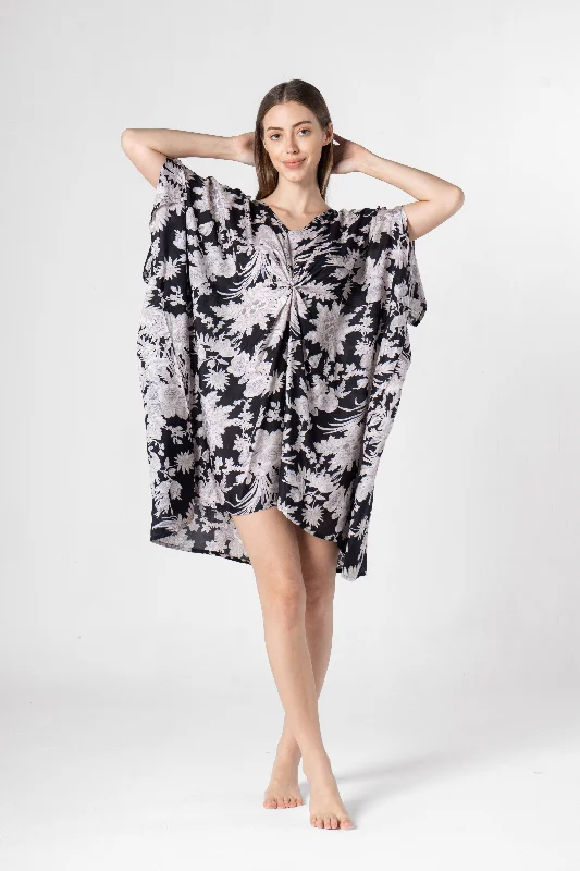 Black Flower Printed Night Dress