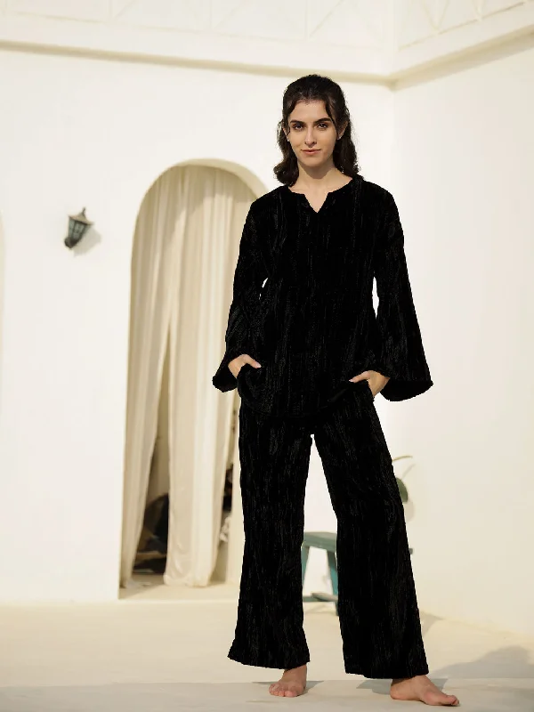 Black Velvet Night Suit for Women