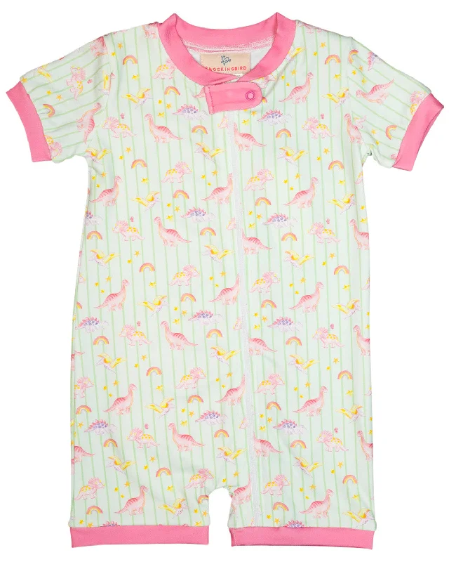 Dinomite Dinosaurs Short Sleeve Zip Up Pajamas with Pink Trim-FINAL SALE