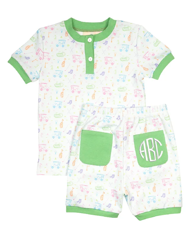 Fairway Fun Short Sleeve Pajama Set with Green Trim- FINAL SALE