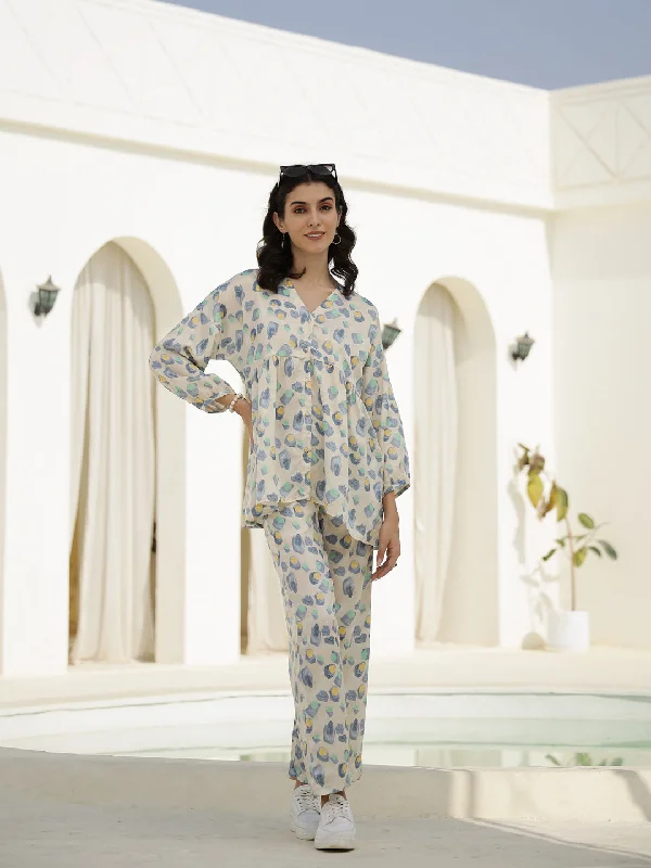 Floral Printed V-Neck Satin Night Suit Set