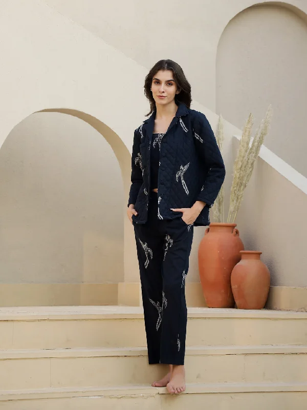 Set of 3 Navy Blue Night Suit for Women