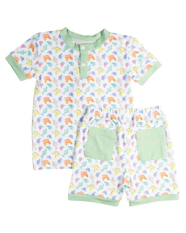 Run for the Roses Short Sleeve Pajama Set with Green Trim- FINAL SALE