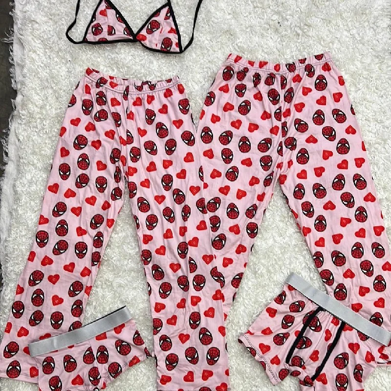 Spiderman pink background  hearts 5 pcs pajama duo